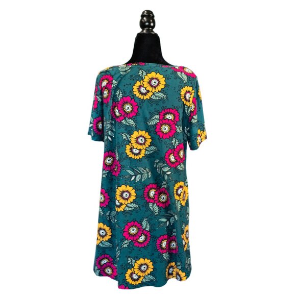 LuLaRoe Classic Tee Teal Floral Pattern, Size Large - Picture 2 of 5